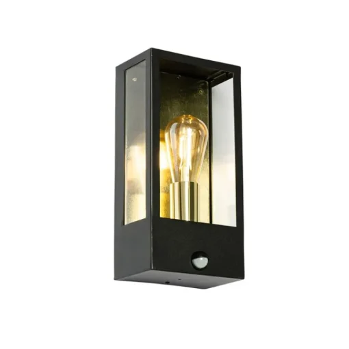 QAZQA Buiten wandlamp zwart met goud en bewegingsmelder - Rotterdam