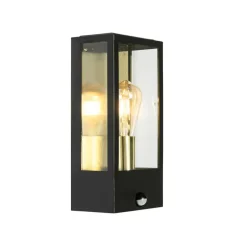 QAZQA Buiten wandlamp zwart met goud en bewegingsmelder - Rotterdam