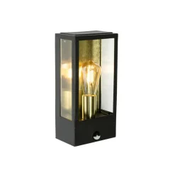 QAZQA Buiten wandlamp zwart met goud en bewegingsmelder - Rotterdam