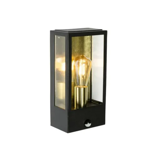 QAZQA Buiten wandlamp zwart met goud en bewegingsmelder - Rotterdam