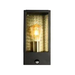 QAZQA Buiten wandlamp zwart met goud en bewegingsmelder - Rotterdam