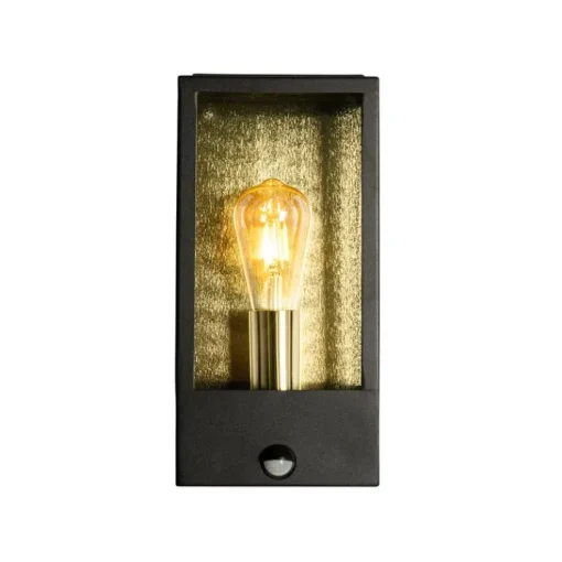 QAZQA Buiten wandlamp zwart met goud en bewegingsmelder - Rotterdam
