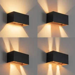 QAZQA Buiten wandlamp zwart met goud incl. LED 4-lichts IP54 - Edwin