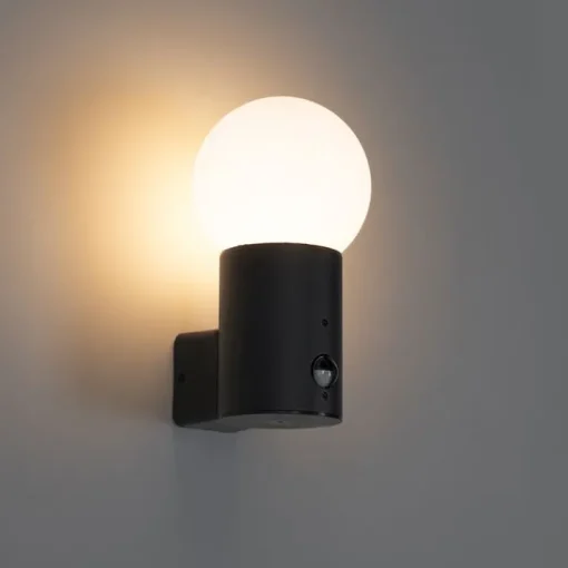 QAZQA Buiten wandlamp zwart met opaal glas IP44 - Huma