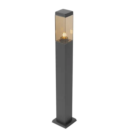 QAZQA Buitenlamp donkergrijs met smoke glas met grondpin en kabelmof 80cm IP44 - Malios