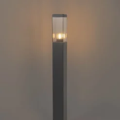 QAZQA Buitenlamp donkergrijs met smoke glas met grondpin en kabelmof 80cm IP44 - Malios
