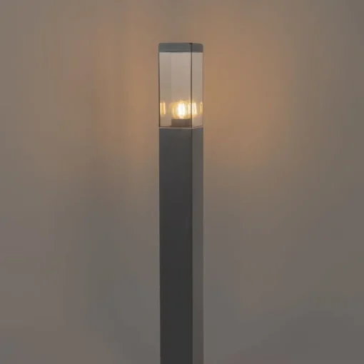 QAZQA Buitenlamp donkergrijs met smoke glas met grondpin en kabelmof 80cm IP44 - Malios