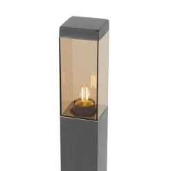 QAZQA Buitenlamp donkergrijs met smoke glas met grondpin en kabelmof 80cm IP44 - Malios