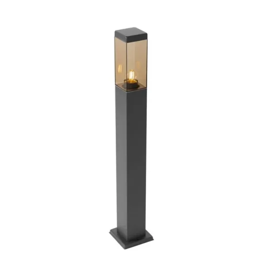 QAZQA Buitenlamp donkergrijs met smoke glas met grondpin en kabelmof 80cm IP44 - Malios
