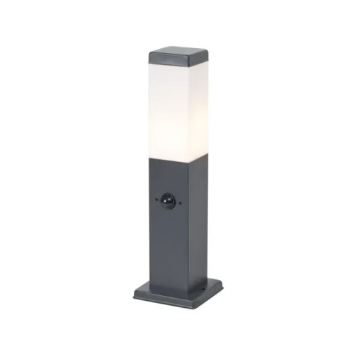 QAZQA Buitenlamp donkergrijs met opaal glas 45cm IP44 met stopcontact en bewegingssensor - Malios