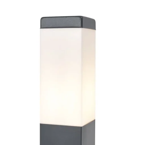 QAZQA Buitenlamp donkergrijs met opaal glas 45cm IP44 met stopcontact en bewegingssensor - Malios