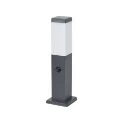 QAZQA Buitenlamp donkergrijs met opaal glas 45cm IP44 met stopcontact en bewegingssensor - Malios