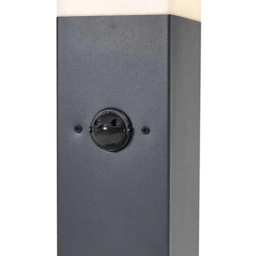 QAZQA Buitenlamp donkergrijs met opaal glas 45cm IP44 met stopcontact en bewegingssensor - Malios