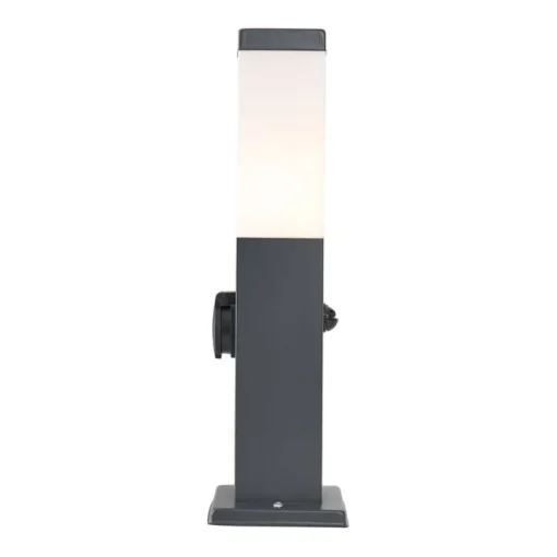 QAZQA Buitenlamp donkergrijs met opaal glas 45cm IP44 met stopcontact en bewegingssensor - Malios