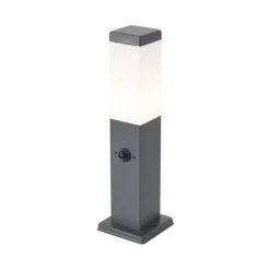 QAZQA Buitenlamp donkergrijs met opaal glas 45cm IP44 met stopcontact en bewegingssensor - Malios