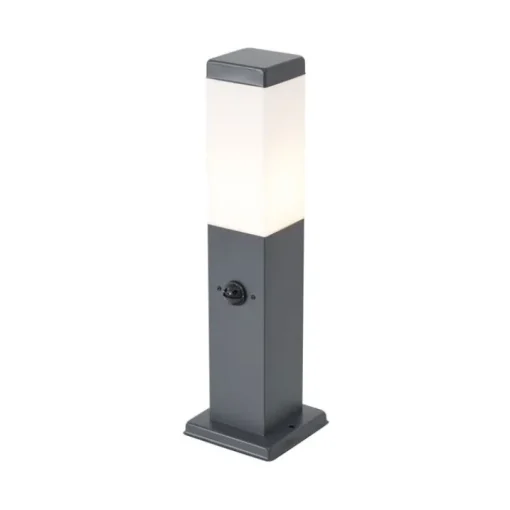 QAZQA Buitenlamp donkergrijs met opaal glas 45cm IP44 met stopcontact en bewegingssensor - Malios