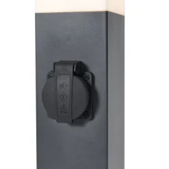 QAZQA Buitenlamp donkergrijs met opaal glas 45cm IP44 met stopcontact en bewegingssensor - Malios