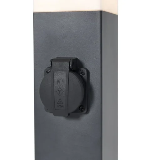 QAZQA Buitenlamp donkergrijs met opaal glas 45cm IP44 met stopcontact en bewegingssensor - Malios