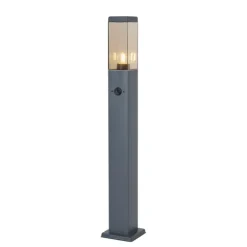 QAZQA Buitenlamp donkergrijs met smoke glas 80cm IP44 met stopcontact en bewegingssensor - Malios
