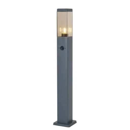 QAZQA Buitenlamp donkergrijs met smoke glas 80cm IP44 met stopcontact en bewegingssensor - Malios