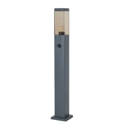 QAZQA Buitenlamp donkergrijs met smoke glas 80cm IP44 met stopcontact en bewegingssensor - Malios