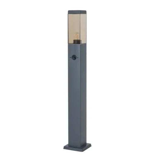 QAZQA Buitenlamp donkergrijs met smoke glas 80cm IP44 met stopcontact en bewegingssensor - Malios