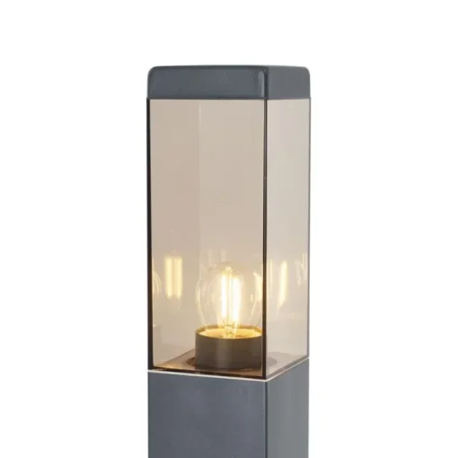 QAZQA Buitenlamp donkergrijs met smoke glas 80cm IP44 met stopcontact en bewegingssensor - Malios