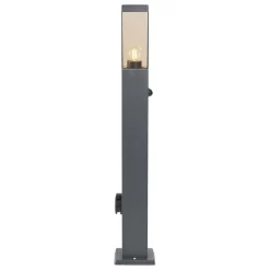 QAZQA Buitenlamp donkergrijs met smoke glas 80cm IP44 met stopcontact en bewegingssensor - Malios