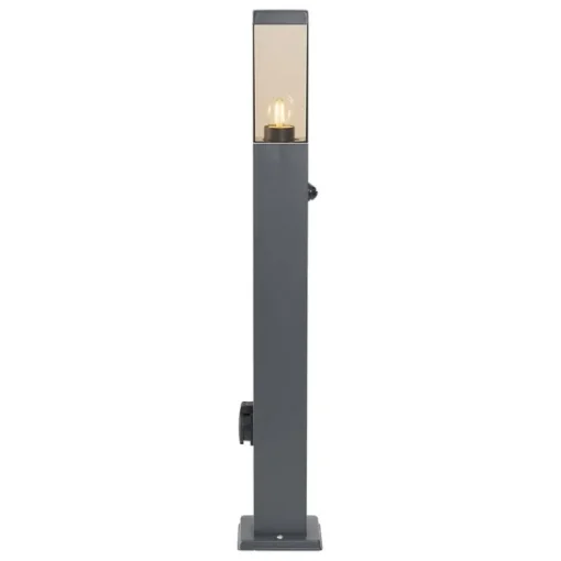 QAZQA Buitenlamp donkergrijs met smoke glas 80cm IP44 met stopcontact en bewegingssensor - Malios