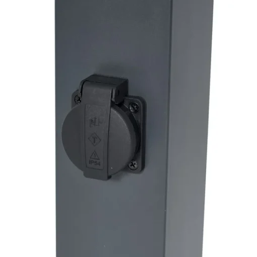 QAZQA Buitenlamp donkergrijs met smoke glas 80cm IP44 met stopcontact en bewegingssensor - Malios