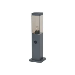 QAZQA Buitenlamp donkergrijs met smoke glas 45cm IP44 met stopcontact en bewegingssensor - Malios