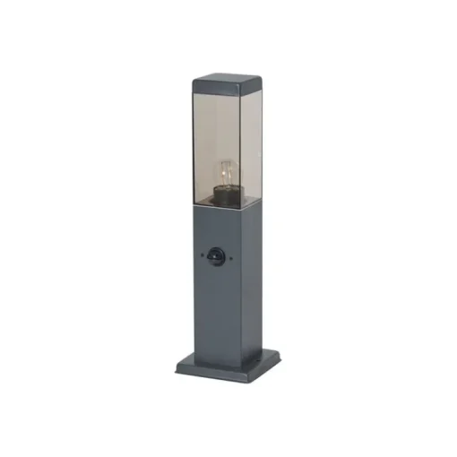 QAZQA Buitenlamp donkergrijs met smoke glas 45cm IP44 met stopcontact en bewegingssensor - Malios