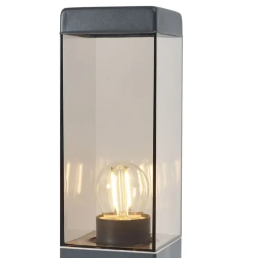 QAZQA Buitenlamp donkergrijs met smoke glas 45cm IP44 met stopcontact en bewegingssensor - Malios