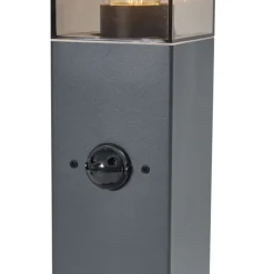 QAZQA Buitenlamp donkergrijs met smoke glas 45cm IP44 met stopcontact en bewegingssensor - Malios