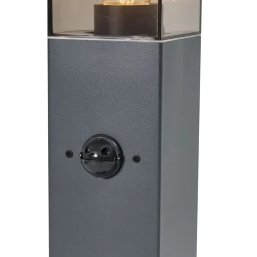 QAZQA Buitenlamp donkergrijs met smoke glas 45cm IP44 met stopcontact en bewegingssensor - Malios