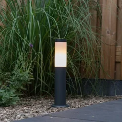 QAZQA Buitenlamp paal antraciet met opaal 45 cm IP44 - Rox