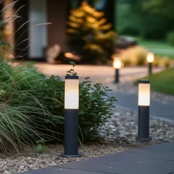 QAZQA Buitenlamp paal antraciet met opaal 45 cm IP44 - Rox