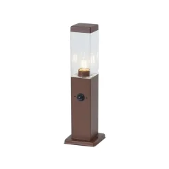 QAZQA Buitenlamp roestbruin met helder glas 45cm IP44 met stopcontact en bewegingssensor - Malios