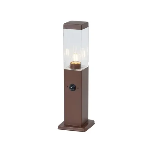 QAZQA Buitenlamp roestbruin met helder glas 45cm IP44 met stopcontact en bewegingssensor - Malios