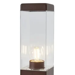 QAZQA Buitenlamp roestbruin met helder glas 45cm IP44 met stopcontact en bewegingssensor - Malios