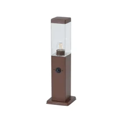 QAZQA Buitenlamp roestbruin met helder glas 45cm IP44 met stopcontact en bewegingssensor - Malios