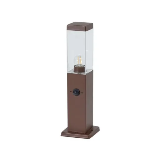 QAZQA Buitenlamp roestbruin met helder glas 45cm IP44 met stopcontact en bewegingssensor - Malios
