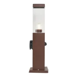 QAZQA Buitenlamp roestbruin met helder glas 45cm IP44 met stopcontact en bewegingssensor - Malios