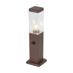 QAZQA Buitenlamp roestbruin met helder glas 45cm IP44 met stopcontact en bewegingssensor - Malios