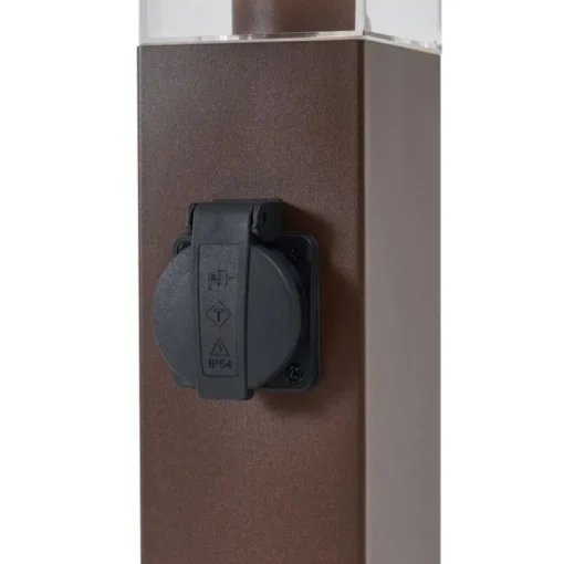 QAZQA Buitenlamp roestbruin met helder glas 45cm IP44 met stopcontact en bewegingssensor - Malios