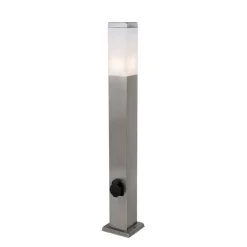 QAZQA Buitenlamp staal 80 cm met stopcontact IP44 - Malios
