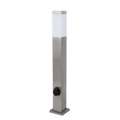 QAZQA Buitenlamp staal 80 cm met stopcontact IP44 - Malios