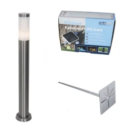 QAZQA Buitenlamp staal met opaal glas met grondpin en kabelmof 80cm IP44 - Rox