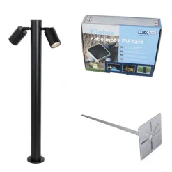QAZQA Buitenlamp zwart met grondpin en kabelmof 80cm 2-lichts IP44 - Duo