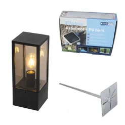 QAZQA Buitenlamp zwart met smoke glas met grondpin en kabelmof 40cm IP44 - Charlois